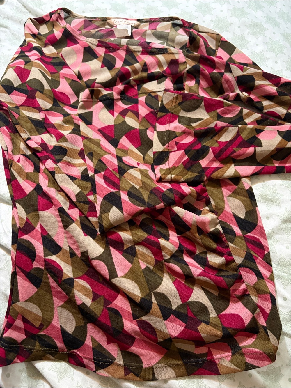 Women's Long Sleeve Geometric Print Top in Pink and Brown